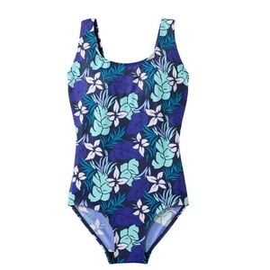 Women's Ll Bean BeanSport Swimwear Scoopneck Tanksuit Print Size 4 NWT UPF 50